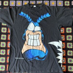 Men's Black Tee with Blue and White Graphic